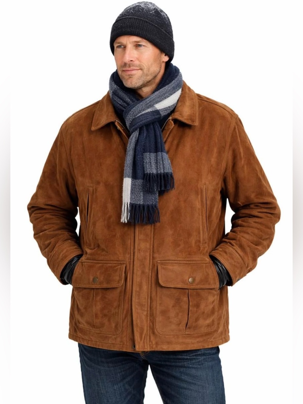 Vintage Cabelas Outfitter Series Brown Suede Leather Field Coat L